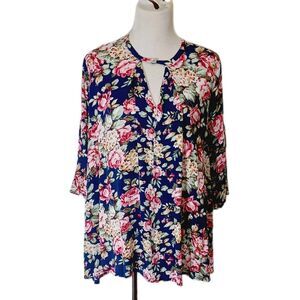 Umgee Women's Blue Floral Swing Boho Tunic Top Size Medium